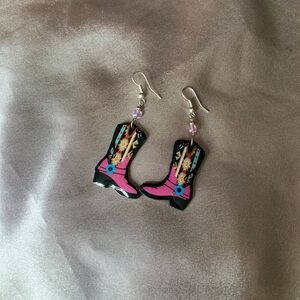 Pink cowboy boot earrings